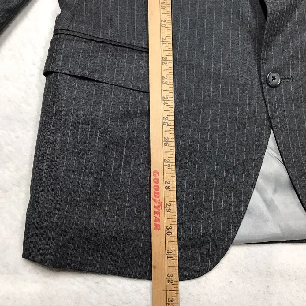 PETER MILLAR Suit Jacket Men 44R Black Pinstripe Wool 2 Button Double Vent USA